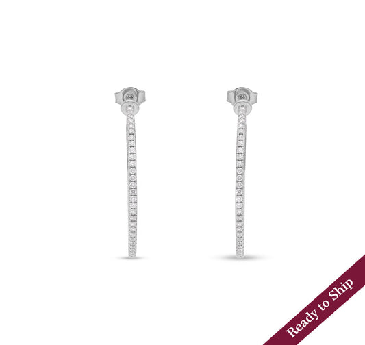 Round Cut Diamond With Prong Setting White Gold Hoop Earrings