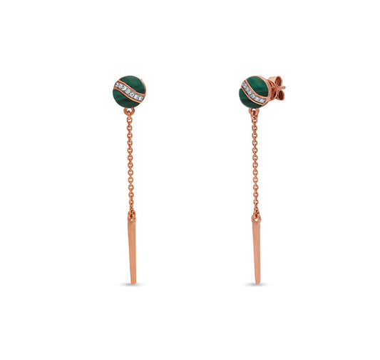 Round Green Malachite Rose Gold Drop and Dangle Earrings