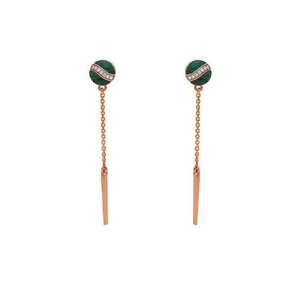 Round Green Malachite Rose Gold Drop and Dangle Earrings