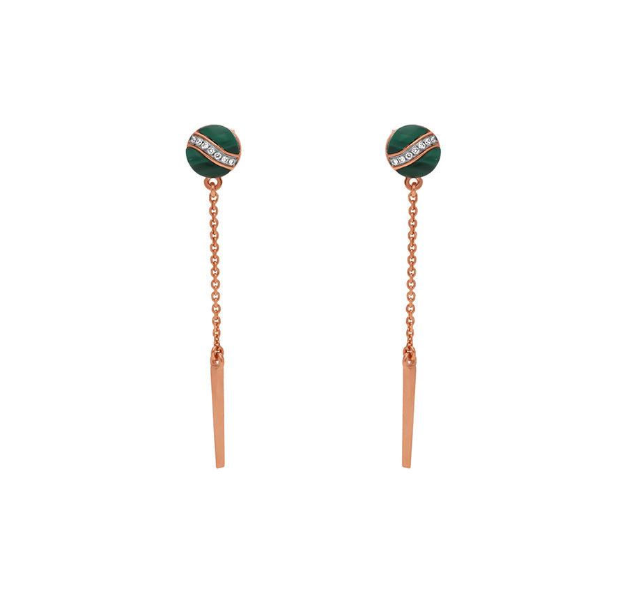 Round Green Malachite Rose Gold Drop and Dangle Earrings