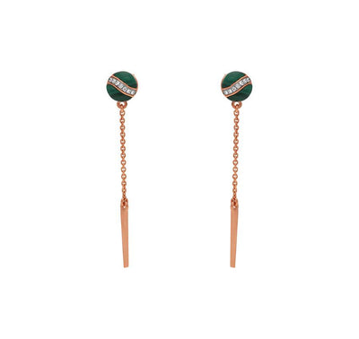 Round Green Malachite Rose Gold Drop and Dangle Earrings