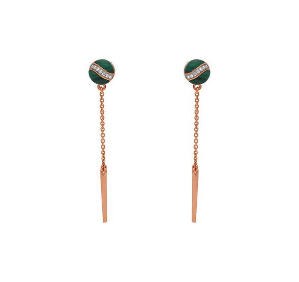 Round Green Malachite Rose Gold Drop and Dangle Earrings