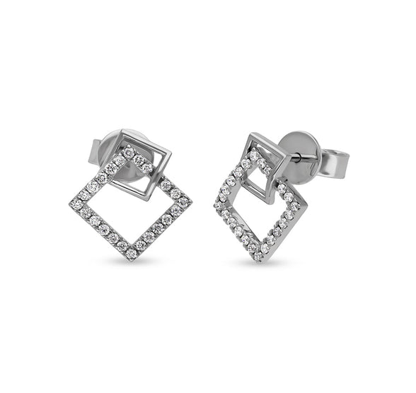 Rhombus Shape white Gold Stud Earrings