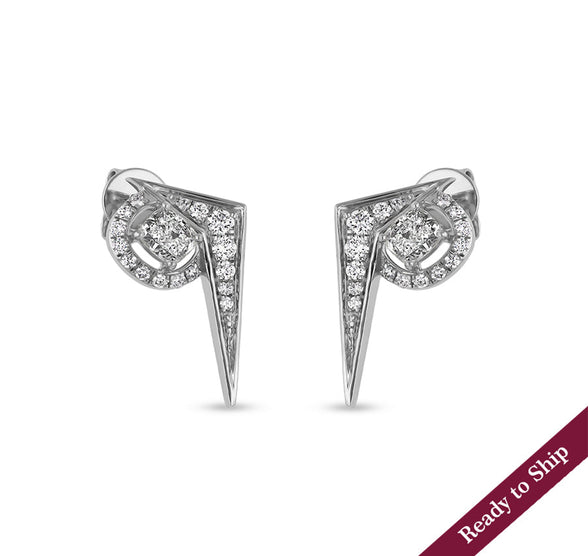 Cushion Cut Diamond White Gold Dagger Stud Earrings