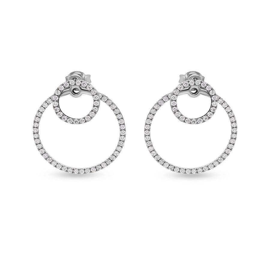 Double Round Shape & French setting Natural Diamond White Gold Stud Earrings