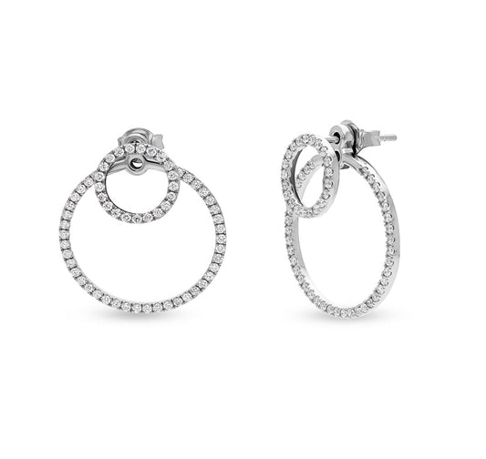 Double Round Shape & French setting Natural Diamond White Gold Stud Earrings