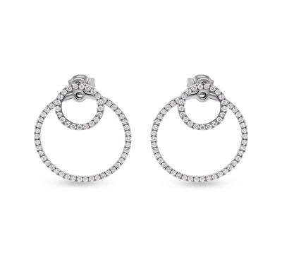 Double Round Shape & French setting Natural Diamond White Gold Stud Earrings