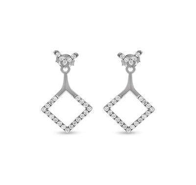 Rhombus Shape Round Natural Diamond White Gold Dangle Earrings