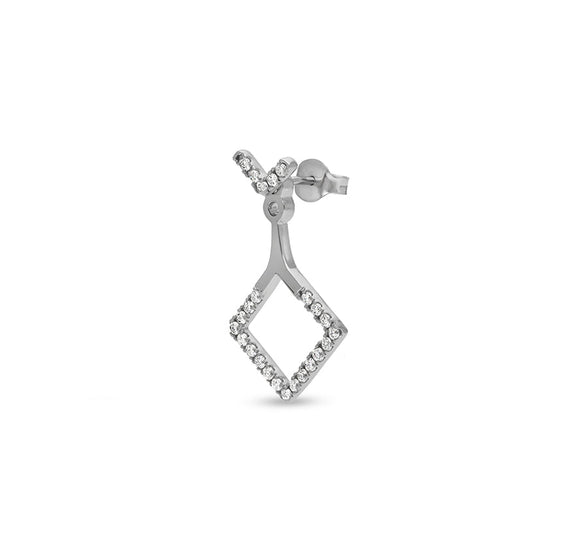 Rhombus Shape Round Natural Diamond White Gold Dangle Earrings