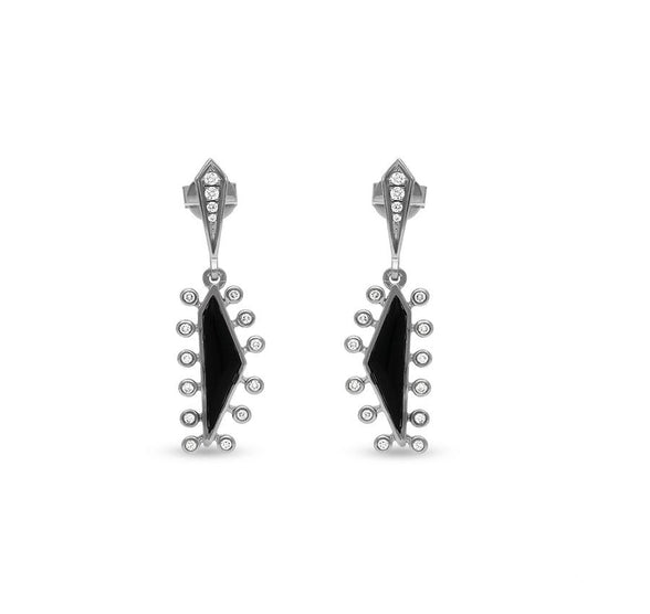 Black Onyx Round Natural Diamond White Gold Drop & Dangle Earrings