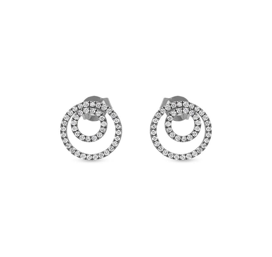 Round Shape French Setting White Gold Stud Earrings