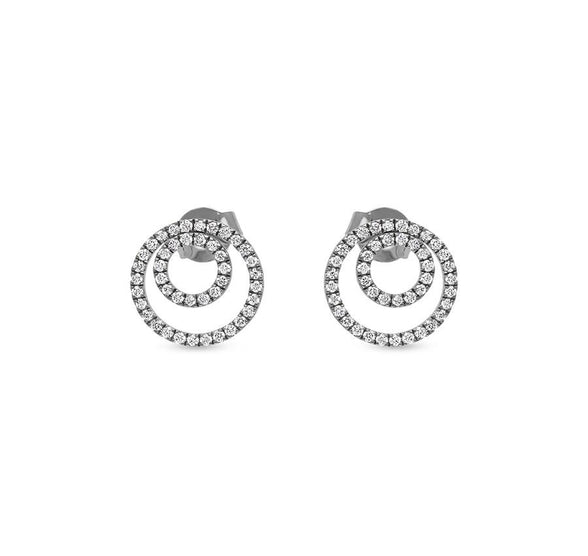 Round Shape French Setting White Gold Stud Earrings