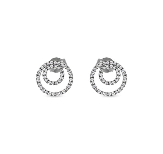Round Shape French Setting White Gold Stud Earrings