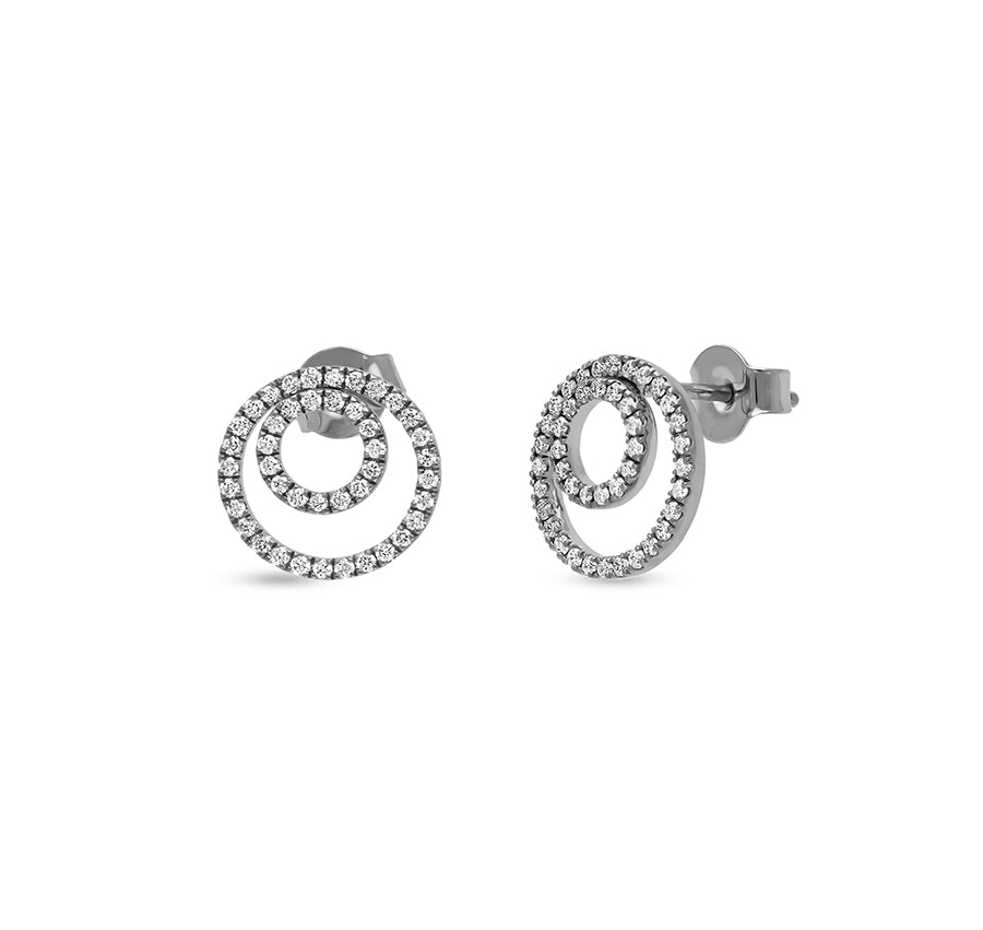 Round Shape French Setting White Gold Stud Earrings