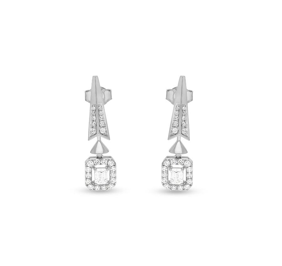 Dangle Emerald Cut Diamond White Gold Earrings