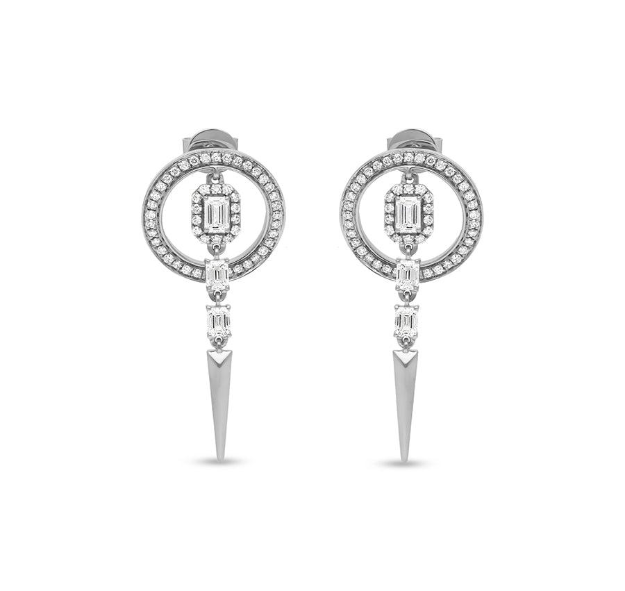 Emerald Cut Diamond Round Channel iestatījumu Drop &amp; Dangle Auskari 