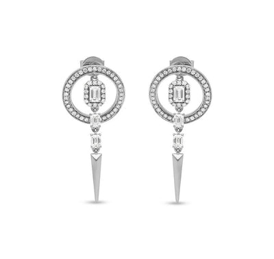 Emerald Cut Diamond Round Channel setting Drop & Dangle Earrings