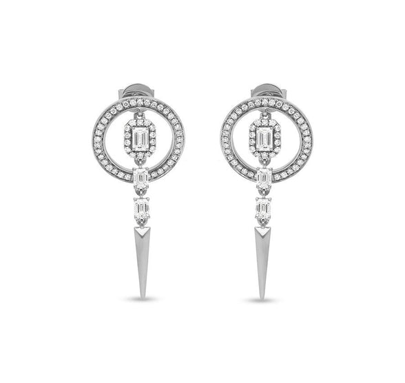 Emerald Cut Diamond Round Channel iestatījumu Drop &amp; Dangle Auskari 