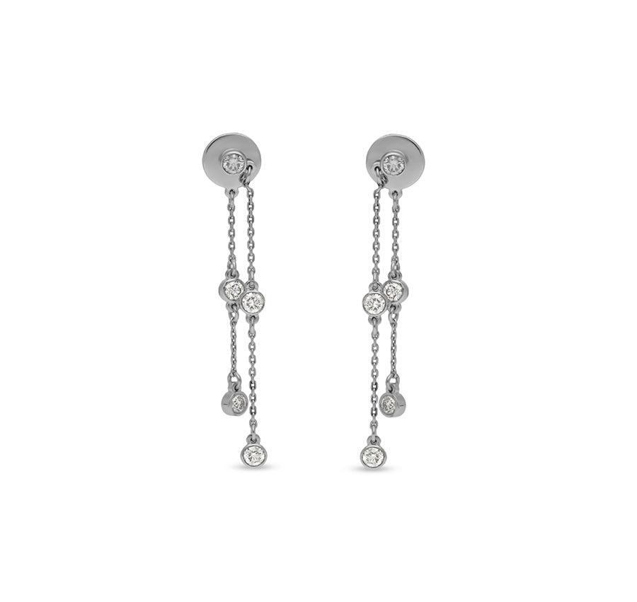 Round Diamond With Bezel Set White Gold Drop & Dangle Earrings