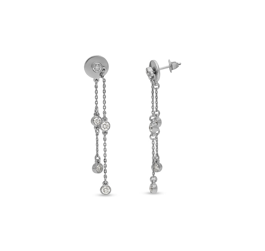 Round Diamond With Bezel Set White Gold Drop & Dangle Earrings