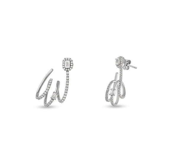 Emerald Cut Diamond White Gold Spiral Stud Earrings