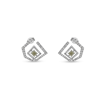 Pentagon Shape With Cushion Cut Diamond White Gold Stud Earrings