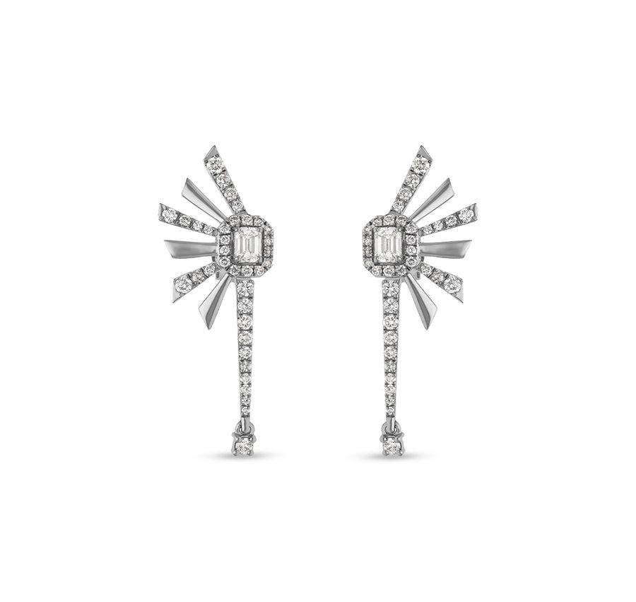 Emerald Cut and Round Diamond White Gold Stud Earrings