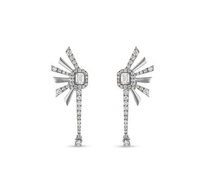 Emerald Cut and Round Diamond White Gold Stud Earrings