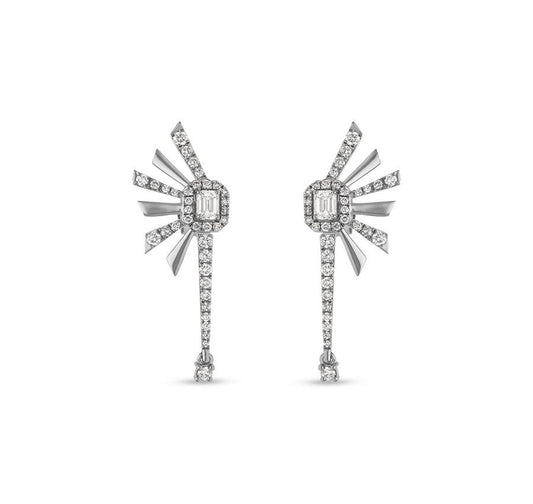 Emerald Cut and Round Diamond White Gold Stud Earrings