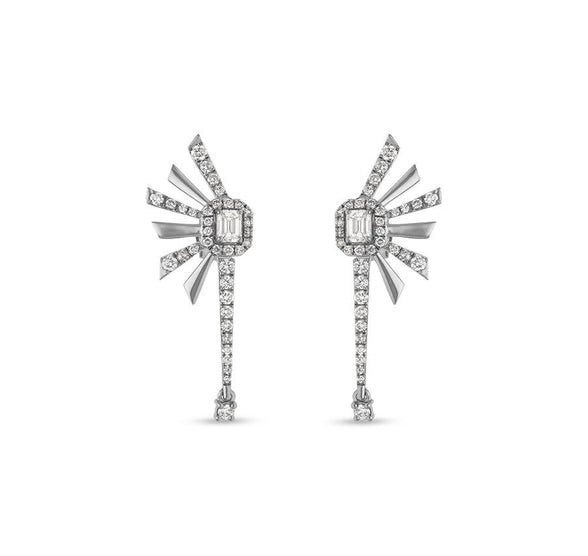 Emerald Cut and Round Diamond White Gold Stud Earrings