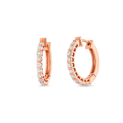 Серьги-кольца из розового золота с круглыми бриллиантами в форме бара 