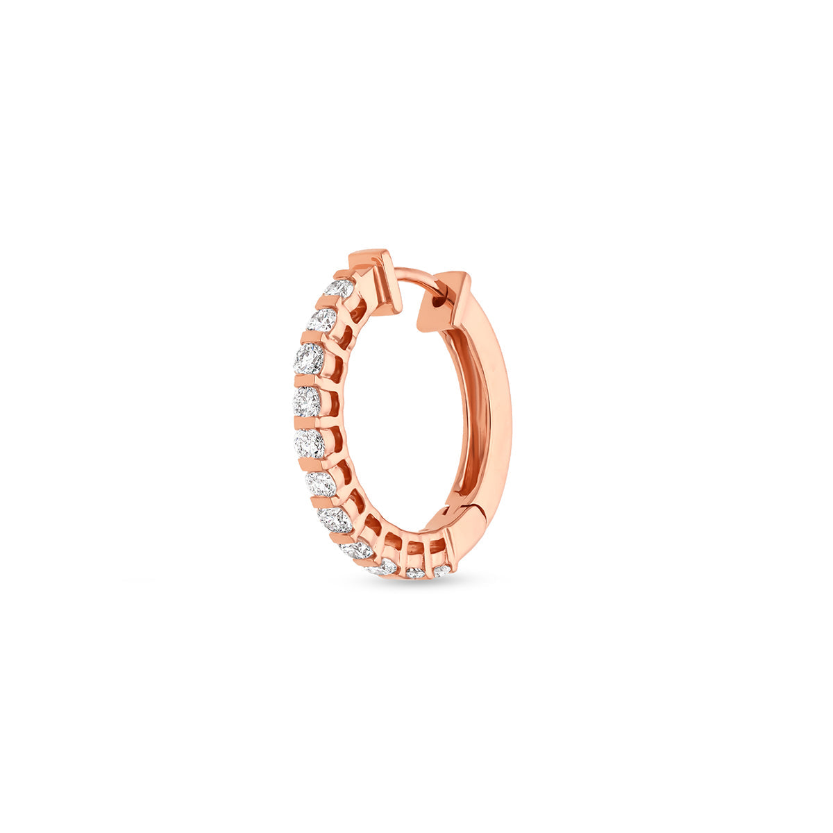 Серьги-кольца из розового золота с круглыми бриллиантами в форме бара 