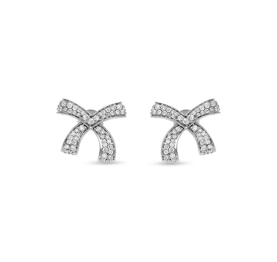 Bow Shape Round Diamond White Gold Stud Earrings