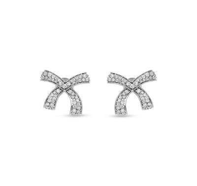 Bow Shape Round Diamond White Gold Stud Earrings