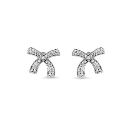 Bow Shape Round Diamond White Gold Stud Earrings