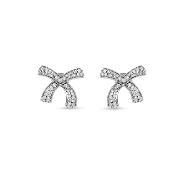 Bow Shape Round Diamond White Gold Stud Earrings