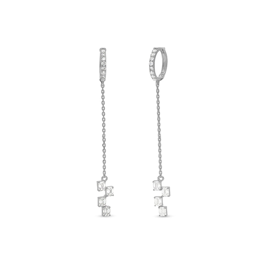 Emerald Cut Diamond White Gold Drop Earrings