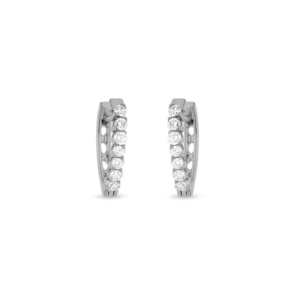 Single Tiny Shared Prong White Gold Hoop Earrings