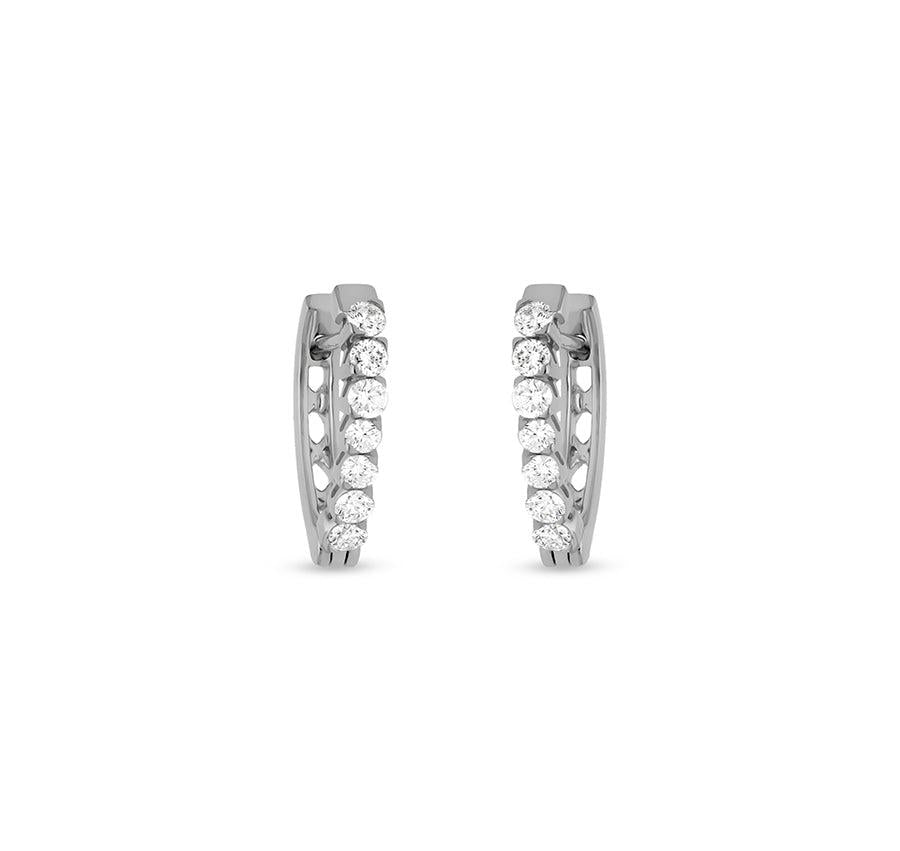 Single Tiny Shared Prong White Gold Hoop Earrings