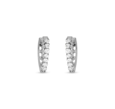 Single Tiny Shared Prong White Gold Hoop Earrings