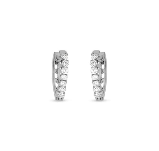 Single Tiny Shared Prong White Gold Hoop Earrings