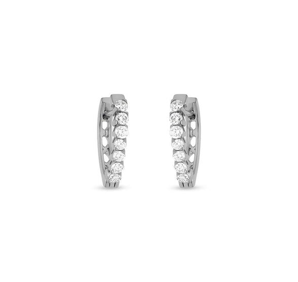 Single Tiny Shared Prong White Gold Hoop Earrings