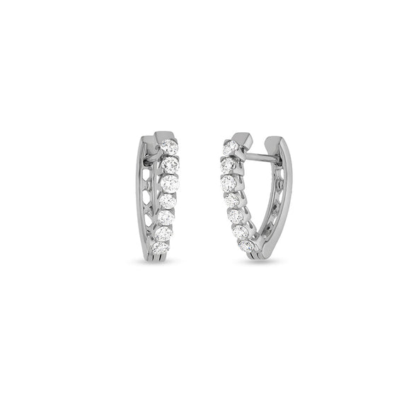 Single Tiny Shared Prong White Gold Hoop Earrings