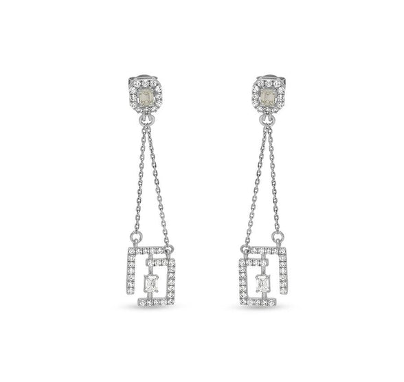 Emerald Cut Diamond White Gold Drop & Dangle Earrings