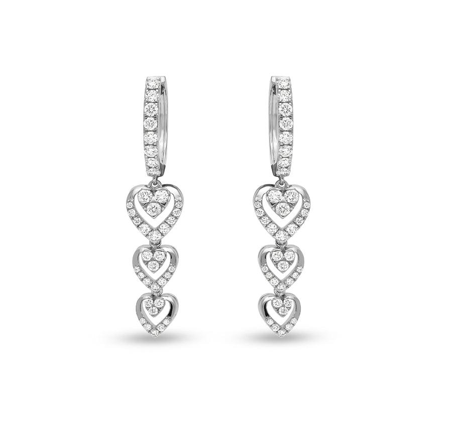 Pressure Setting Heart Shape Natural Diamond White Gold Hoop Earrings