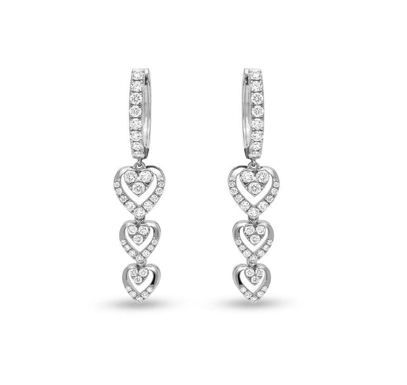 Pressure Setting Heart Shape Natural Diamond White Gold Hoop Earrings