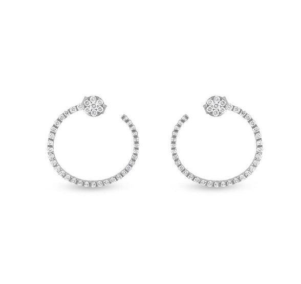 Bar Setting Round Shape Diamond white Gold Stud Earrings