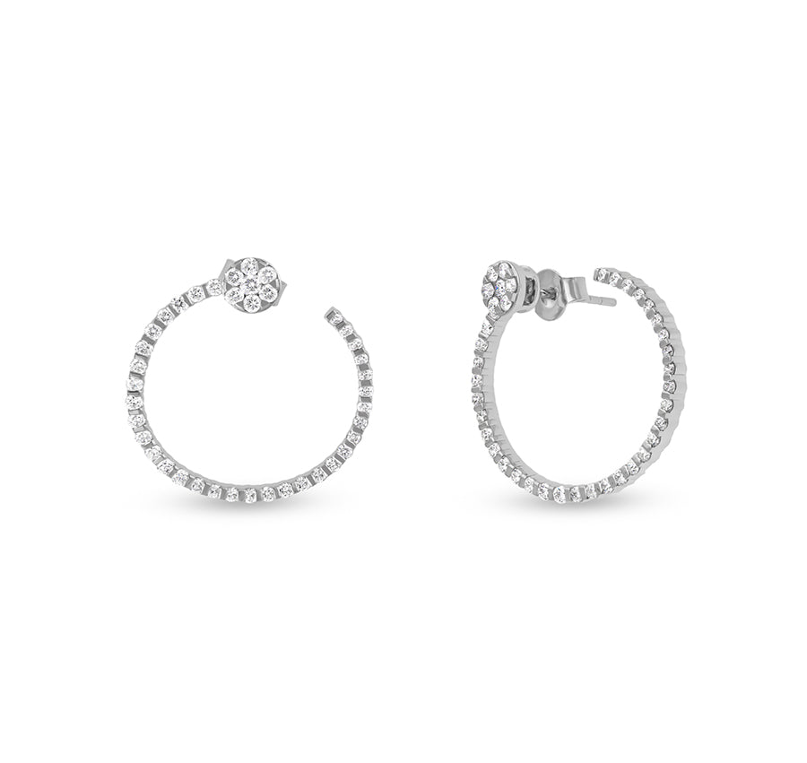 Bar Setting Round Shape Diamond white Gold Stud Earrings