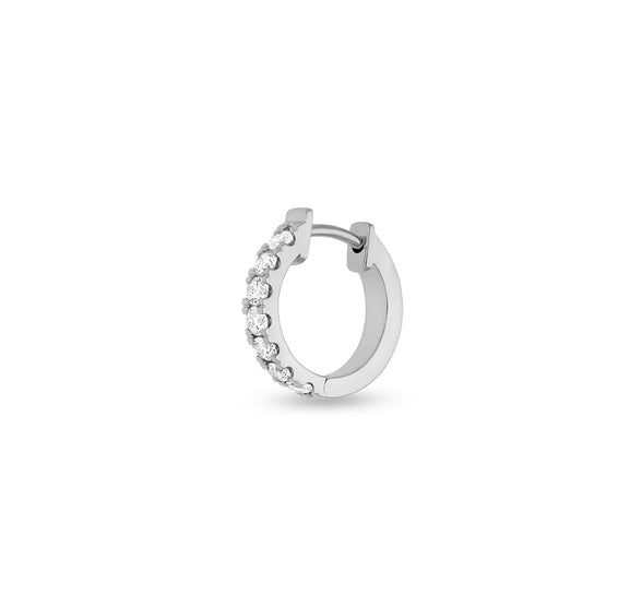 Серьги-кольца из белого золота с круглыми бриллиантами прямой оправы 