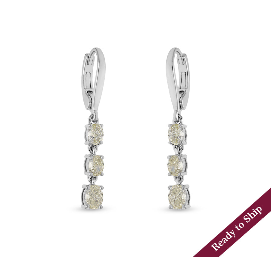 Collet Oval Cut Diamond White Gold Drop & Dangle Earrings